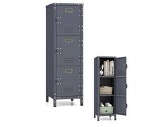 GIANTEX Caisson de Bureau en Métal-3 Portes Verrouillables-2 Étagères Amovibles-30x35x100 cm-Armoire de Rangement-Salon,