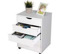 Giantex Caisson Mobile à Roulettes avec 5 Tiroirs, Classeur Vertical en Bois avec Poignée Incurvée et 2 Roues avec Frein, 49,5 x 42 x 67 cm, Blanc Blanc G