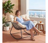 GIANTEX Chaise a Bascule, Coussin Doux Amovible, Assise en Rotin PE, Fauteuil a Bascule Large et Enveloppant, Structure en Métal, Rocking Chair pour Salon, Bureau, Balcon, Charge 150 kg, Beige