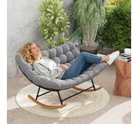 Giantex Chaise a Bascule pour 2 Personnes, Fauteuil Allaitement Rembourré, Coussin Épais, Dossier Ergonomique, Cadre en Métal, Fauteuil Papasan pour Salon, Balcon et Jardin, Charge 320 kg, Gris