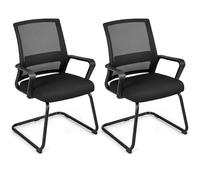 GIANTEX Chaise Bureau avec Accoudoirs, Dossier en Maille Respirante, Soutien Lombaire, Fauteuil de Bureau, Base Luge, Chaise de Réception pour Salle d'Attente, Salle de Réunion, Noir (2)
