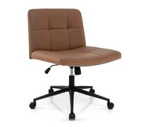 GIANTEX Chaise de bureau avec roulettes, chaise pivotante tapissée en cuir synthétique, hauteur réglable et élévation à gaz, mécanisme d'équilibre, pour bureau, salon Marron 70 x 70 x 79-87 cm
