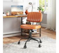 GIANTEX Chaise de Bureau en Cuir Artificiel, Hauteur Réglable, Pivotante à 360°, Fauteuil de Bureau Rembourré sans Accoudoir, Charge 125 kg, Chaise de Coiffeuse pour Studio, Salon, Marron