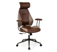 GIANTEX Chaise de bureau ergonomique, chaise de bureau pivotante avec appuie-tête, accoudoirs, dossier inclinable et siège incurvé, tapissée en daim, hauteur réglable, charge 150 kg (marron)