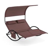 GIANTEX Chaise Longue de Jardin à Bascule pour 2 Personne, Poche Latérale, Transat Double à Bascule, Charge 300 kg, Auvent Pare-Soleil, 2 Oreillers Amovibles, Cadre en Métal, pour Jardin, Marron