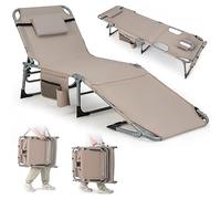 GIANTEX Chaise Longue Jardin Exterieur Pliante, Trous pour Visage et Bra, Transat Jardin Exterieur, Oreiller, Poche Latérale, Bandoulière, Poignée, Dossier Réglable à 5 Positions, pour Piscine, Sable