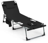 GIANTEX Chaise Longue Jardin Exterieur Pliante, Trous pour Visage et Bra, Transat Jardin Exterieur, Oreiller, Poche Latérale, Bandoulière, Poignée, Dossier Réglable à 5 Positions, pour Piscine, Noir