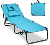 GIANTEX Chaise Longue Pliante pour Bronzage, Charge 160 kg, Dossier Réglable à 5 Positions, Repose-Pieds à 2 Positions, Bain de Soleil, Trou pour Visage, Transat Jardin pour Piscine, Plage, Bleu Lac