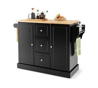 GIANTEX Chariot de cuisine avec 3 tiroirs et 2 armoires, île de cuisine mobile avec 5 roues cachées, buffet chariot de service avec porte-serviettes et porte-épices, 126 x 45 x 91,5 cm (Noir)