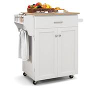 GIANTEX Chariot de cuisine avec plan de travail, chariot de service avec roulettes, armoire de cuisine avec tiroir et étagère réglable, chariot de cuisine avec porte-serviettes, îlot de cuisine mobile