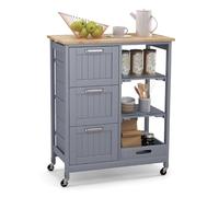 GIANTEX Chariot de cuisine sur roulettes, armoire de cuisine avec plan de travail, îlot de cuisine mobile en bois, chariot de cuisine avec tiroir, chariot de cuisine 67 x 37 x 83,5 cm (gris)