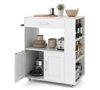 GIANTEX Chariot de cuisine sur roulettes, îlot de cuisine avec plan de travail, îlot de cuisine mobile en bois, armoire de cuisine, chariot de service avec tiroir et 3 étagères, chariot de cuisine