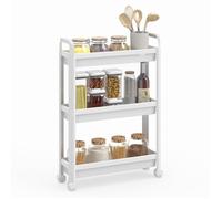 GIANTEX Chariot de Rangement à 3 Étagères- Desserte à Roulettes Étroite- 54 x 18,5 x 76 CM- Poignée- Cuisine, Salle de Bain- Blanc