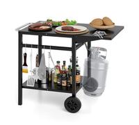 GIANTEX Chariot de Service à 2 Roulettes- Plan de Travail Pliable- Étagère Ouvert- 4 Crochets- Table de Barbecue pour Patio, Jardin