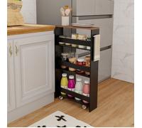 GIANTEX Chariot de Service Étroit avec Roulettes à 4 Niveaux-Desserte de Cuisine avec Poignée-13 cm-Salle de Bain-Noir+ Brun