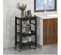 GIANTEX Chariot de Service Roulant, Plateau Amovible, Tiroir, Desserte de Cuisine à Roulettes, Pieds en Bois de Pin, 47x39x85cm,Noir