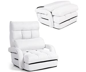 GIANTEX Chauffeuse 1 Place Adulte avec Accoudoirs et Coussins, Fauteuil Convertible avec Oreiller, Fauteuil Relax avec Dossier Réglable en 5 Positions 65 x 67 x 72 CM