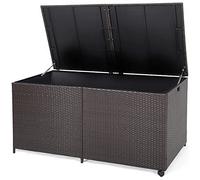 Giantex Coffre de Rangement en Rotin 662 L, Boîte de Rangement Résine avec 2 Roulettes et 2 Vérin à Gaz, Résistant aux Intempéries, 150 x 77 x 73 cm