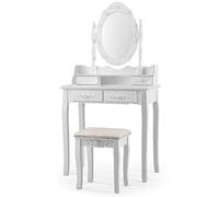 GIANTEX Coiffeuse avec Miroir et Tabouret, Miroir Pivotant à 360 ° avec 10 LED à Intensité Variable, Table de Maquillage avec 4 Tiroirs, Partie Supérieure Mobile, Coiffeuse en Bois (Blanc)