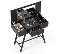 Giantex Coiffeuse avec Miroir Rabattable, Table de Maquillage avec Station de Charge, Tiroir, 6 Compartiments de Rangement, Plateau Caché, Bureau de Coiffeuse 2 en 1 pour Chambre, Studio (Noir)