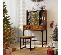 GIANTEX Coiffeuse avec Miroir-Station de Charge-2 Tiroirs-3 Étagères Ouvertes-Compartiment Caché-Cadre en Métal-80x50x138cm-Marron
