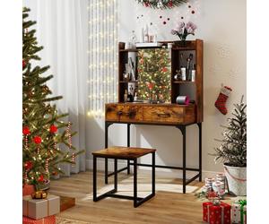 GIANTEX Coiffeuse avec Miroir-Station de Charge-2 Tiroirs-3 Étagères Ouvertes-Compartiment Caché-Cadre en Métal-80x50x138cm-Marron