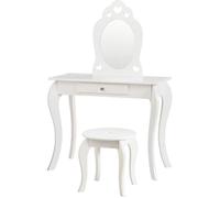 GIANTEX Coiffeuse pour Enfant de Style Princesse Européenne Table de Maquillage avec Tabouret Pieds en Pin 70x34x105CM Blanc