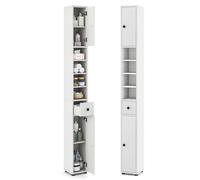 GIANTEX Colonne de Salle de Bain Etroit-20x20x180cm-5 Etagères Réglables-Armoire de Rangement à 2 Portes Haute-Salon, Chambre-Blanc