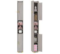 GIANTEX Colonne de Salle de Bain Étroit-Étagères Réglables-2 Compartiments Ouvertes-2 Portes-Porte-Serviettes-20x20x179cm-Gris