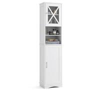 GIANTEX Colonne Salle de Bain en MDF, Armoire Haute Salle de Bain à 2 Portes, 5 Étagères Réglables, 2 Comportements Ouvertes, Design Imperméable, Meuble Rangement 40 x 30 x 170,5 cm (Blanc)
