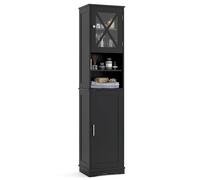 GIANTEX Colonne Salle de Bain en MDF, Armoire Haute Salle de Bain à 2 Portes, 5 Étagères Réglables, 2 Comportements Ouvertes, Design Imperméable, Meuble Rangement 40 x 30 x 170,5 cm (Noir)