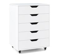 GIANTEX Commode avec 5 Tiroirs, Armoire à Documents avec 4 Roulettes, 49 x 40 x 65 cm, pour Salon, Chambre, Bureau, Blanc