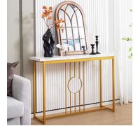 GIANTEX Console Meuble Entrée à 1 Etage Imprimée Marbre Doré,Table Console Scandinave pour Entrée/Salon,Cadre en Fer,120x 30x