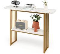 GIANTEX Console Meuble Entrée à 2 Etages Imprimée Marbre Doré,Table d’Entrée/Salon,Cadre en Acier,120x29,5x92,5CM,Style Scandinave