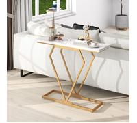 GIANTEX Console Meuble Entrée à 2 Etages- Imprimée Marbre- Table Console Scandinave- Cadre en Métal Doré- 100x 30x 80 cm- pour Salon