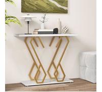 GIANTEX Console Meuble Entrée à 2 Etages - Imprimée Marbre- Table Console Scandinave - Cadre en Métal Doré- 100x 30x 79 cm