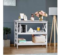 GIANTEX Console Meuble Entrée à 3 Étages,Table d’Appoint,Table d’Entrée/Salon/Chambre,100x33x80CM,Style Scandinave,Blanc