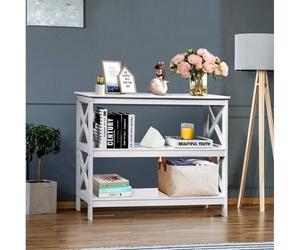 GIANTEX Console Meuble Entrée à 3 Étages,Table d’Appoint,Table d’Entrée/Salon/Chambre,100x33x80CM,Style Scandinave,Blanc