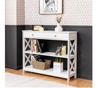 GIANTEX Console Meuble Entrée avec Tiroir+3 Étages,Table d’Appoint,Table d’Entrée/Salon/Chambre,100x30x80CM,Style Scandinave,Blanc