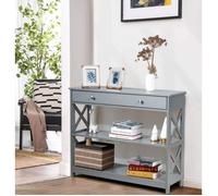 GIANTEX Console Meuble Entrée avec Tiroir+3 Étages,Table d’Appoint,Table d’Entrée/Salon/Chambre,100x30x80CM,Style Scandinave,Gris