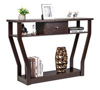 GIANTEX Console Meuble Entrée avec Tiroir, Table d'Entrée à 3 Etages en Bois,Table Console pour Couloir, Chambre, Salon, 120 x 30 x 81 CM (Marron)