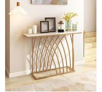 GIANTEX Console Meuble Entrée- Imprimée Marbre Doré- 120x 30x 80 cm- Table Console Scandinave- pour Salon/Couloir- Cadre en Métal