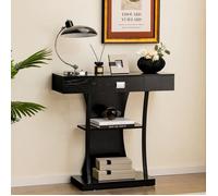 GIANTEX Console Meuble Entrée - Tiroir et 3 Étages - Table d'Appoint en Bois Moderne - Cadre en Métal - 91x 30x 88 cm - Noir