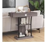 GIANTEX Console Meuble Entrée - Tiroir et 3 Étages - Table d'Appoint en Bois Moderne - Cadre en Métal - 91x 30x 88 cm - Gris