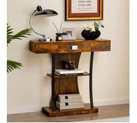GIANTEX Console Meuble Entrée- Tiroir et 3 Étages- Table de Console en Bois- Style Industriel- Cadre en Métal- 91x 29 x 88 cm