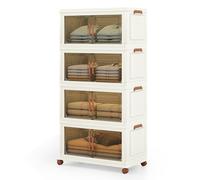 GIANTEX Conteneur de rangement en plastique, organiseur empilable avec couvercles et portes, 4 roues, boîtes de rangement pliables pour salon, chambre (68,5 x 37,5 x 140 cm)