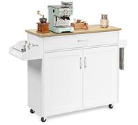 GIANTEX Desserte à roulettes Cuisine 85 CM, Chariot de Cuisine en Bois avec Placard Étagère sur 3 Niveaux et Support à Épice, îlot Central Cuisine avec Grand Tiroir et Planche