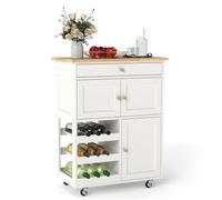 GIANTEX Desserte Cuisine, Desserte à roulettes Cuisine, Meuble Cuisine Rangement avec Plan de Travail, Grand Tiroir, 2 Armoires, Porte-Bouteilles, Ilot Central Cuisine, 67 x 37 x 86 CM(Blanc)