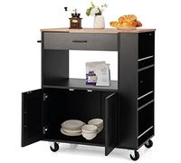 GIANTEX Desserte de Cuisine à roulettes, Chariot de Rangement avec Compartiment Ouvert pour Micro-Ondes, Tiroir, Placard avec 2 Portes, Porte-Épices à 3 Niveaux, Noir