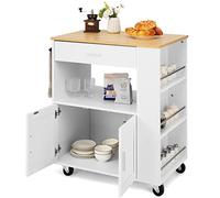 Giantex Desserte de Cuisine à roulettes, Chariot de Rangement avec Compartiment Ouvert pour Micro-Ondes, Tiroir, Placard avec 2 Portes, Porte-Épices à 3 Niveaux, Blanc